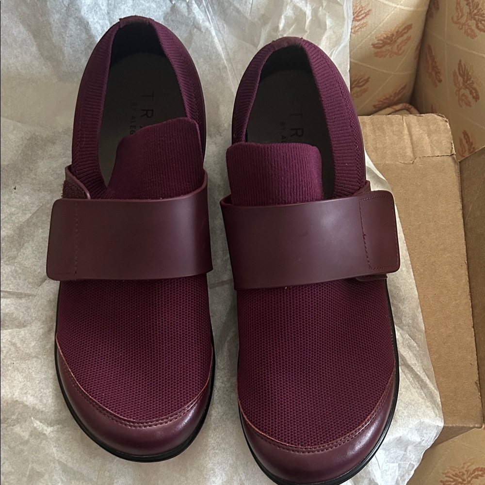 Alegria Women Burgundy Slip-On Loafers with Hook and Loop